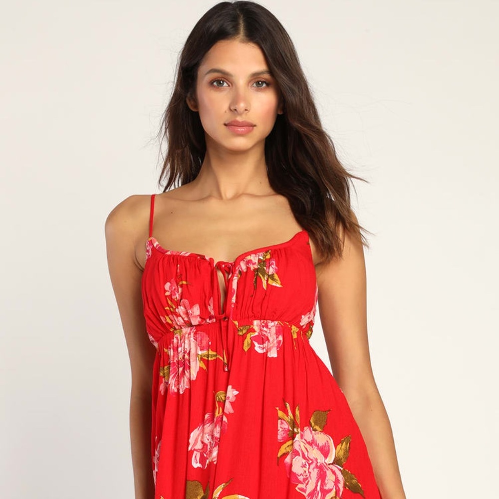 Brand New Lulus Red Floral Mini Dress